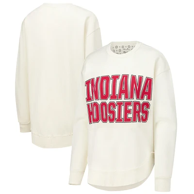 Women's Pressbox  Cream Indiana Hoosiers Poncho Fleece Crew Sweatshirt