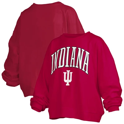 Women's Pressbox Crimson Indiana Hoosiers Janise Arch Over Logo Waist Length Oversized Pullover Sweatshirt