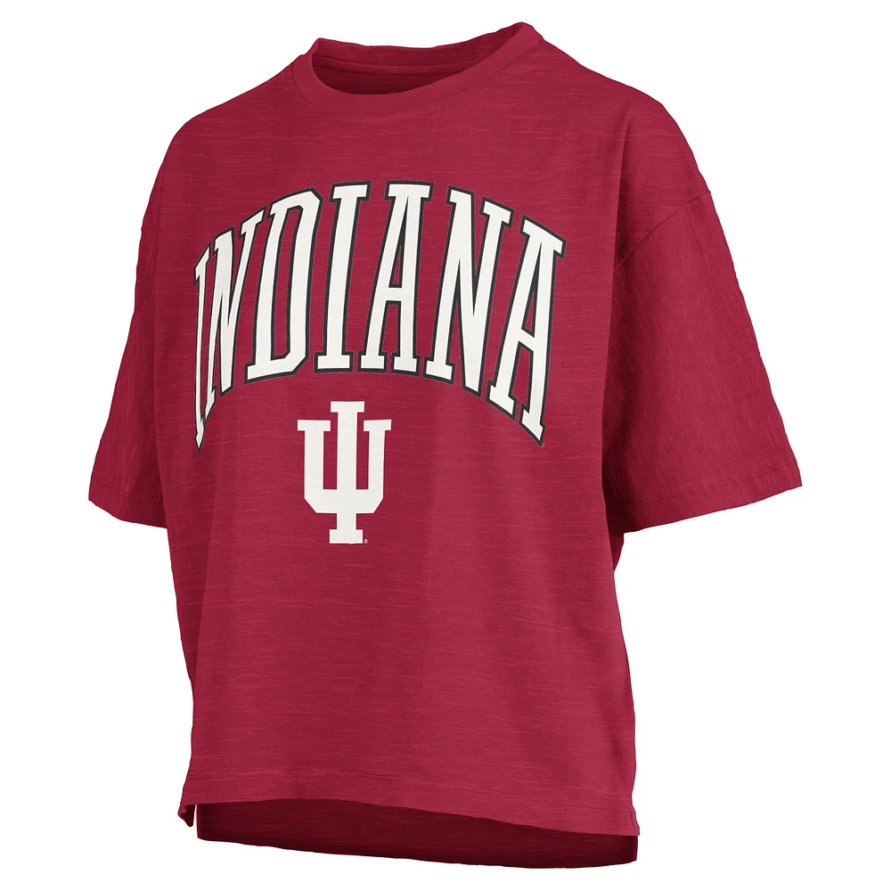 Women's Pressbox Crimson Indiana Hoosiers Nelson Arch Over Logo Waist Length Oversized Slub T-Shirt