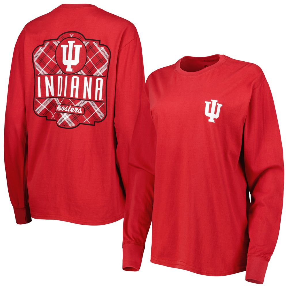 Women's Pressbox Crimson Indiana Hoosiers Valencia Plaid 2-Hit Long Sleeve T-Shirt