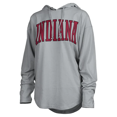 T-shirt à capuche et manches longues Pressbox pour femmes, gris, Indiana Hoosiers, San Bruno