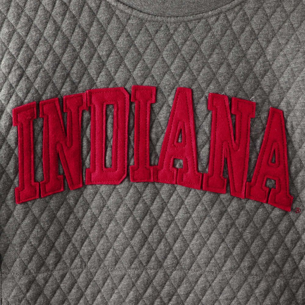 Women's Pressbox Heather Charcoal Indiana Hoosiers Moose Quilted Pullover Sweatshirt