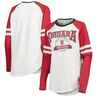 Women's Pressbox White/Crimson Indiana Hoosiers Brooking Sleeve Stripe Raglan Long T-Shirt