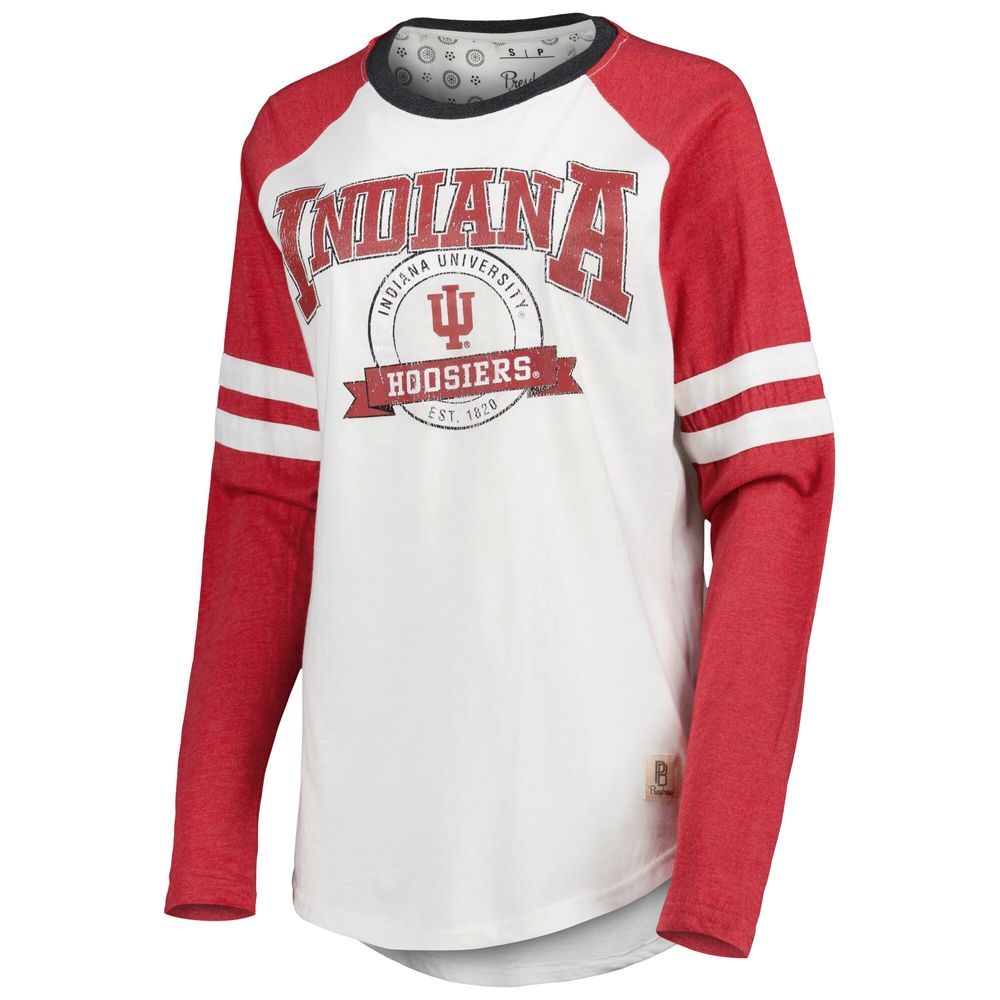 Women's Pressbox White/Crimson Indiana Hoosiers Brooking Sleeve Stripe Raglan Long T-Shirt