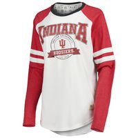 Women's Pressbox White/Crimson Indiana Hoosiers Brooking Sleeve Stripe Raglan Long T-Shirt