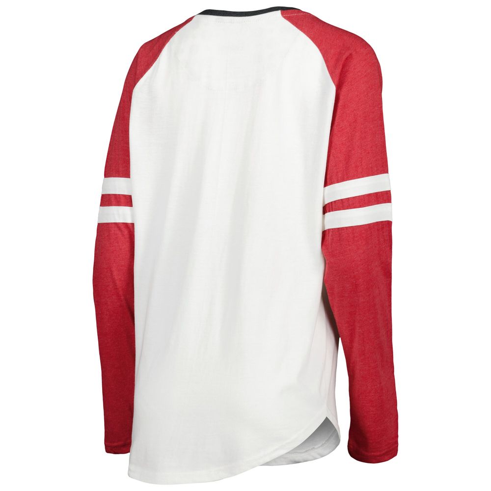 Women's Pressbox White/Crimson Indiana Hoosiers Brooking Sleeve Stripe Raglan Long T-Shirt