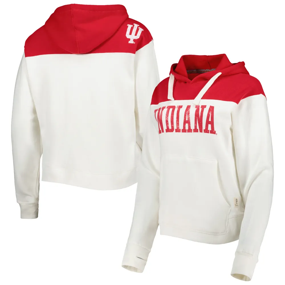 Women's Pressbox White/Crimson Indiana Hoosiers Chicago 2-Hit Yoke Pullover Hoodie