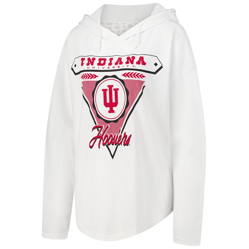 T-shirt à capuche blanc manches longues Pressbox pour femmes Indiana Hoosiers San Bruno