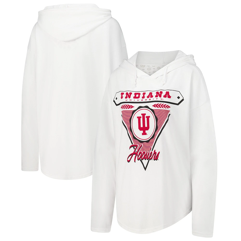 T-shirt à capuche blanc manches longues Pressbox pour femmes Indiana Hoosiers San Bruno