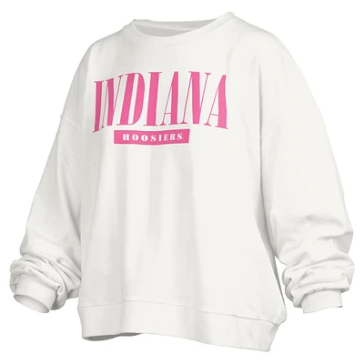 Women's Pressbox White Indiana Hoosiers Sutton Janise Waist Length Oversized Pullover Sweatshirt