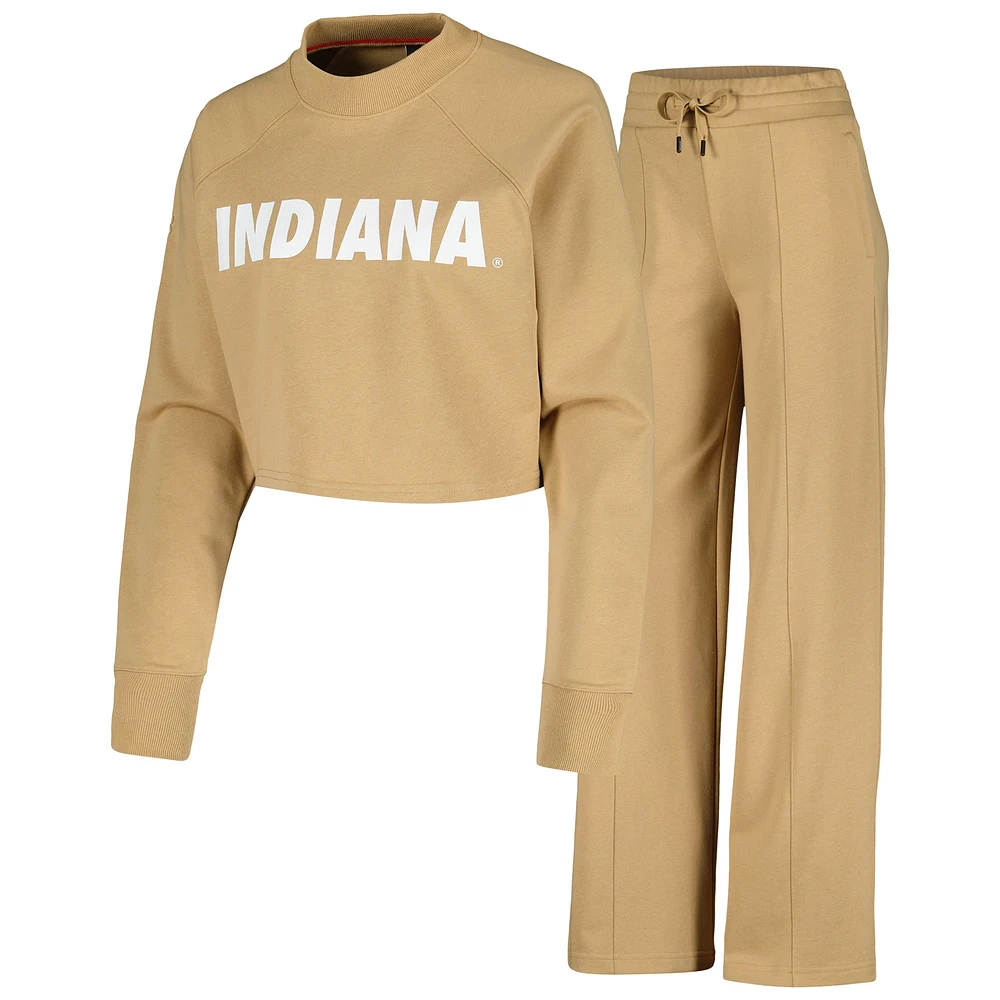 Ensemble sweat-shirt court et pantalon de survêtement raglan marron clair Indiana Hoosiers pour femmes