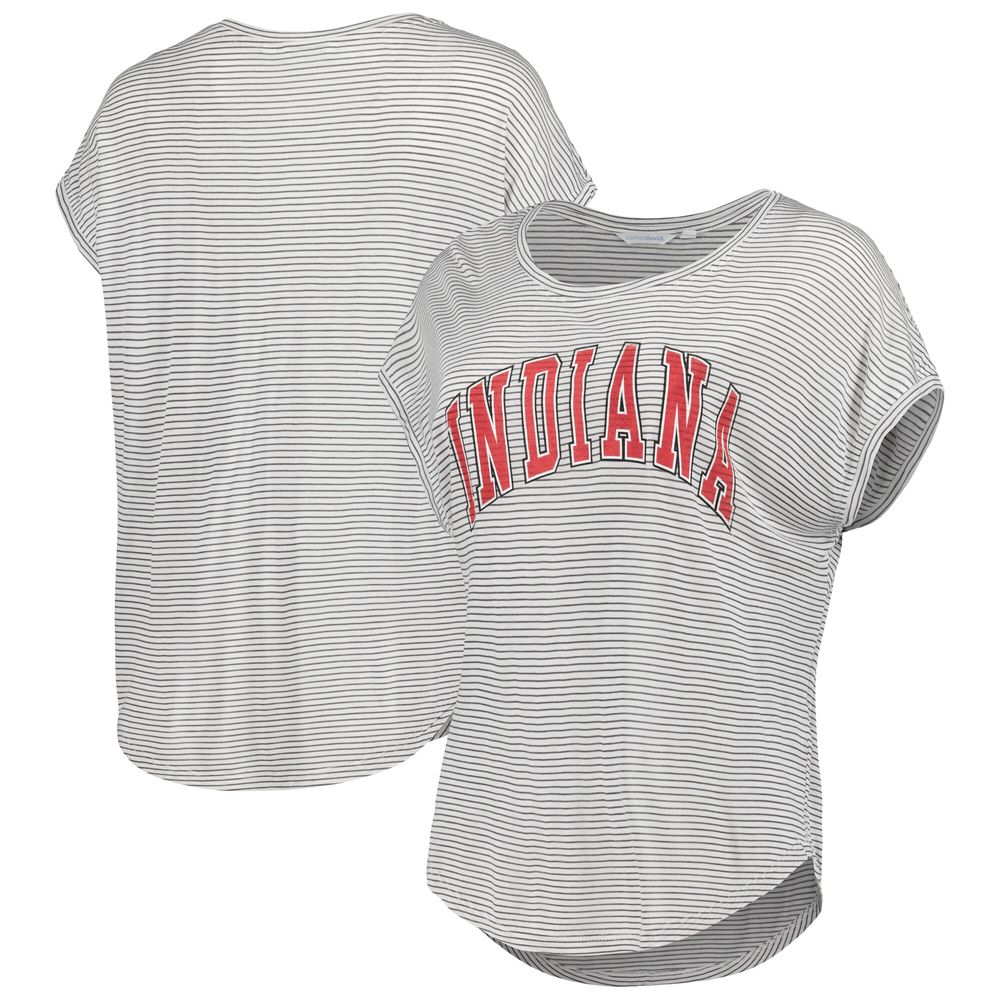 Women's White/Charcoal Indiana Hoosiers Day Trip Striped Scoop Neck T-Shirt