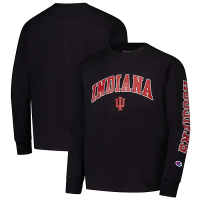 T-shirt à manches longues avec logo en relief noir des Indiana Hoosiers, champion jeunes