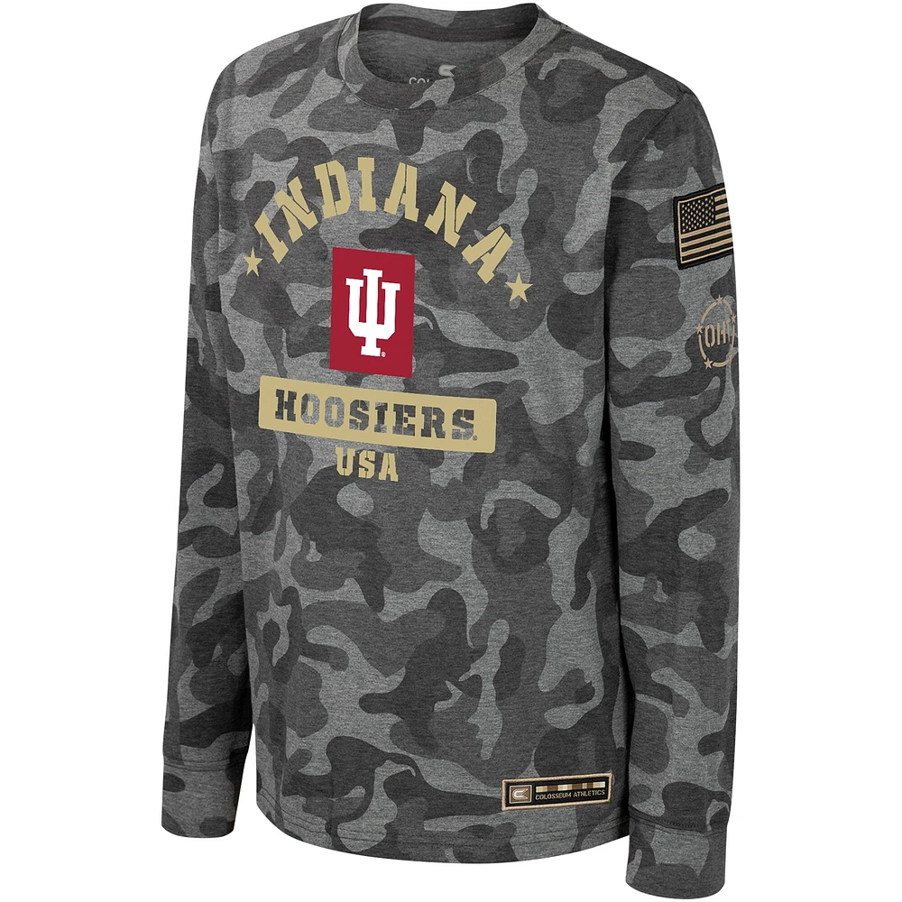 T-shirt à manches longues pour jeunes Colosseum Camo Indiana Hoosiers OHT Appréciation militaire Dark Star