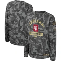 T-shirt à manches longues pour jeunes Colosseum Camo Indiana Hoosiers OHT Appréciation militaire Dark Star