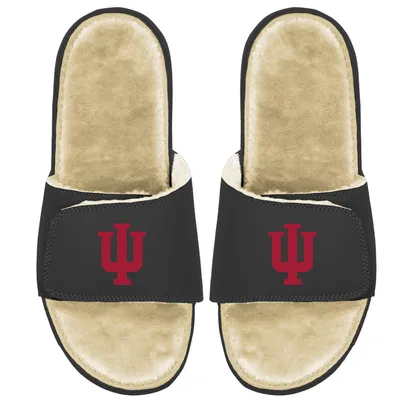 Indiana Hoosiers ISlide Youth Faux Fur Slide Sandals - Black/Tan