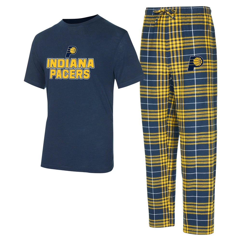 Ensemble de nuit pour homme Concepts Sport Navy/Gold Indiana Pacers Vector T-shirt et pantalon en flanelle