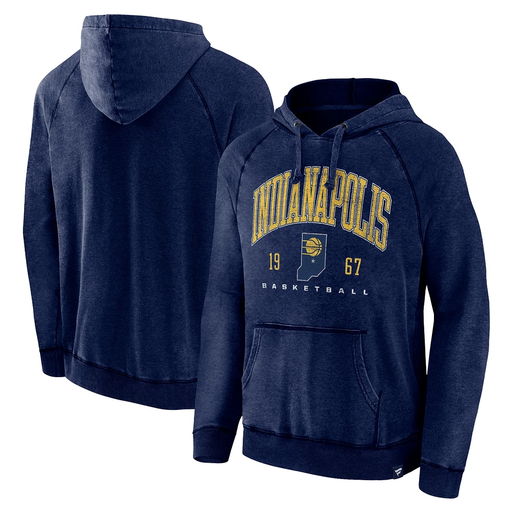 Sweat à capuche raglan pour hommes Fanatics Heather Navy Indiana Pacers Foul Trouble Snow Wash