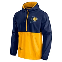 Veste à capuche coupe-vent demi-zip Fanatics pour hommes bleu marine/or Indiana Pacers Anorak Block Party