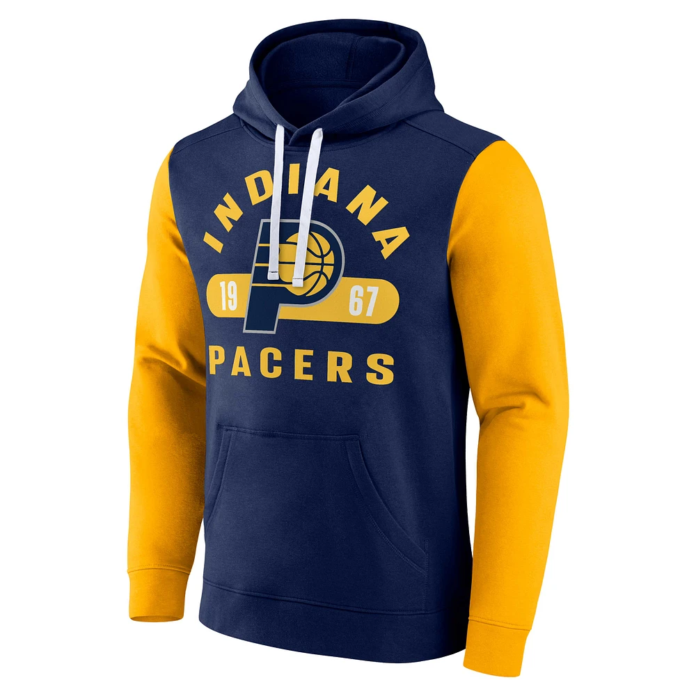 Men's Fanatics Navy/Gold Indiana Pacers Attack Colorblock Pullover Hoodie