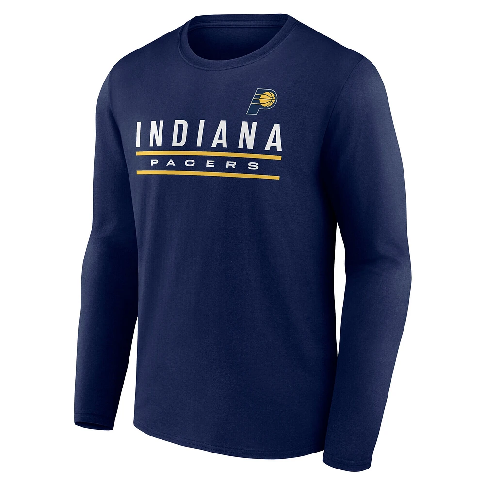Men's Fanatics  Navy Indiana Pacers Team Block Wordmark Long Sleeve T-Shirt