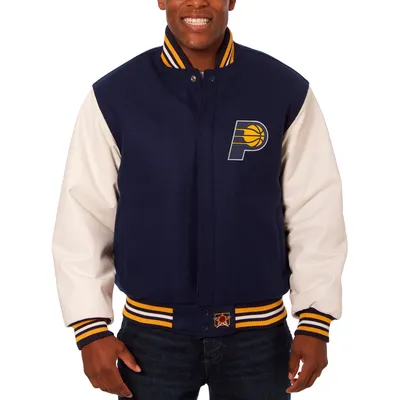 Indiana Pacers JH Design Big & Tall Wool Leather Full-Snap Jacket - Navy/White