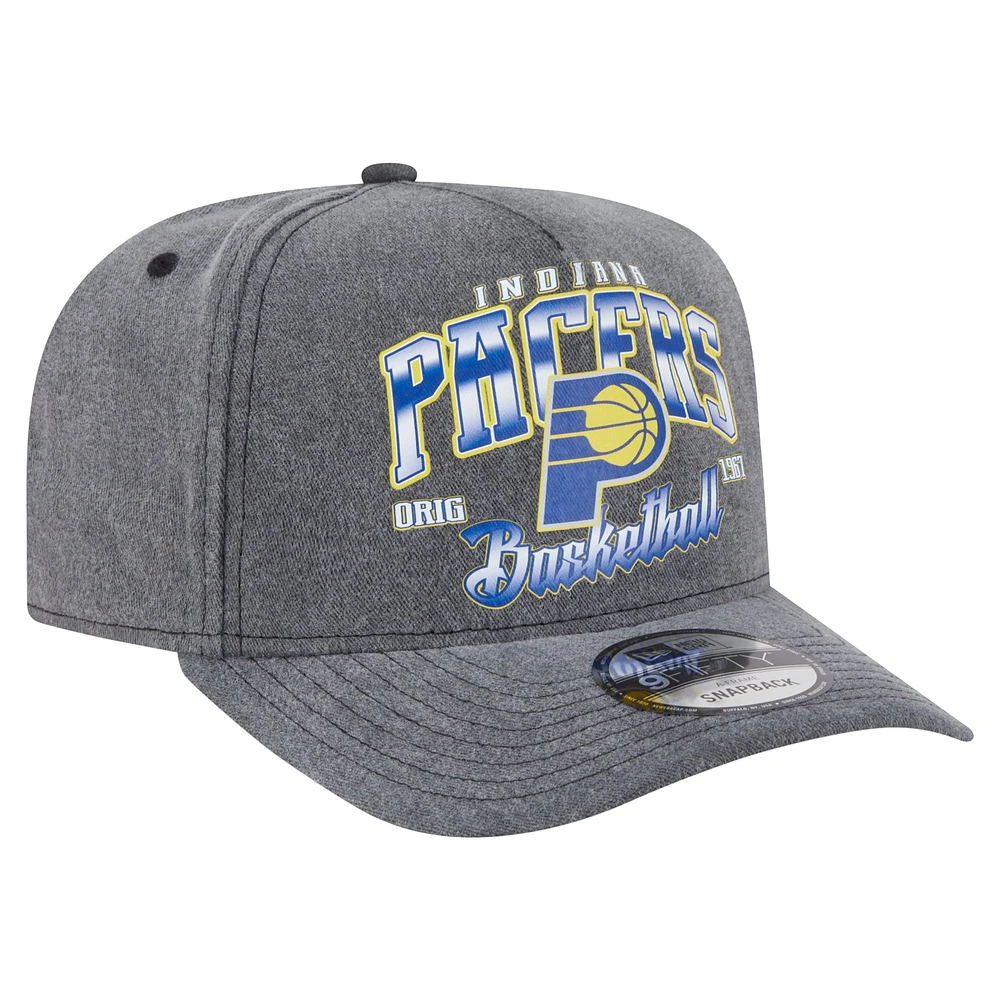 Men's New Era  Charcoal Indiana Pacers Throwback Washed Pre-Curved 9FIFTY Snapback Hat