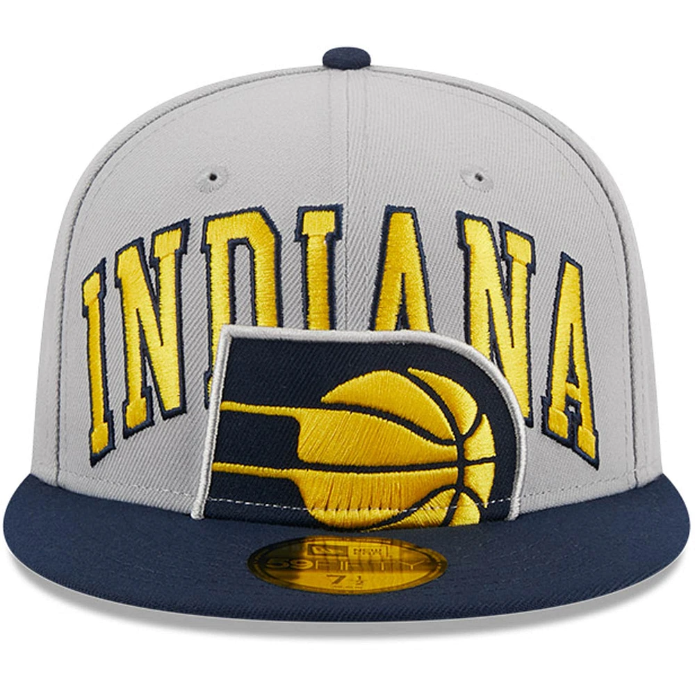 Casquette ajustée bicolore 59FIFTY New Era pour hommes, gris/bleu marine, Indiana Pacers Tip-Off