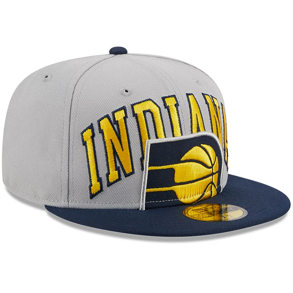 Casquette ajustée bicolore 59FIFTY New Era pour hommes, gris/bleu marine, Indiana Pacers Tip-Off