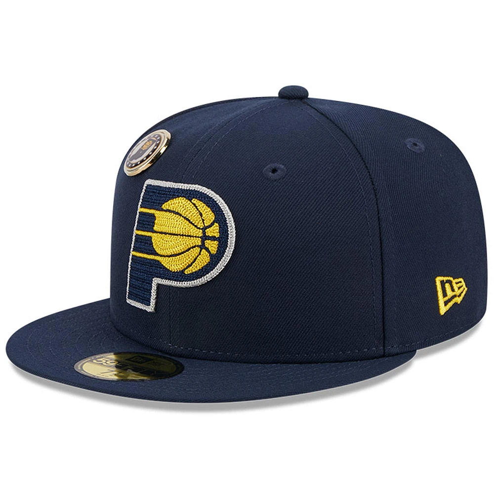 Men's New Era Navy Indiana Pacers Chainstitch Logo Pin 59FIFTY Fitted Hat