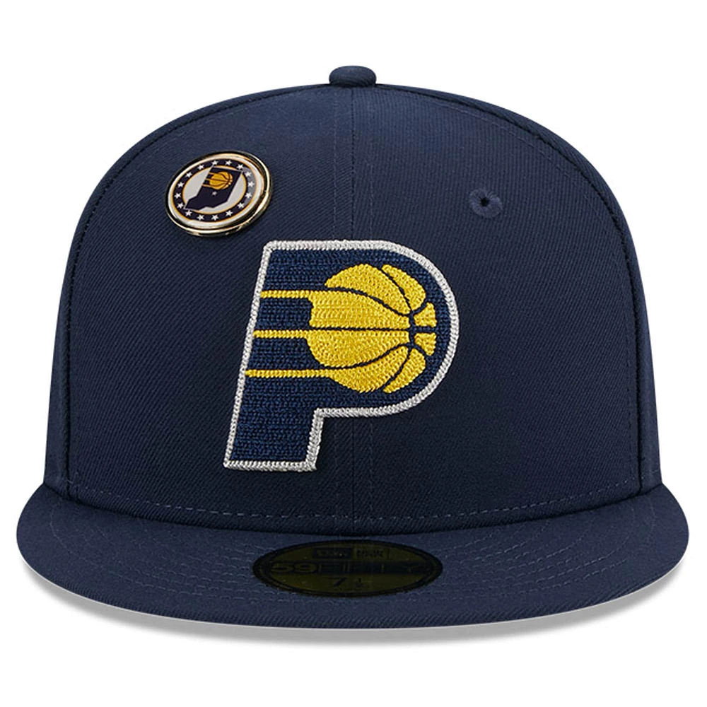 Men's New Era Navy Indiana Pacers Chainstitch Logo Pin 59FIFTY Fitted Hat