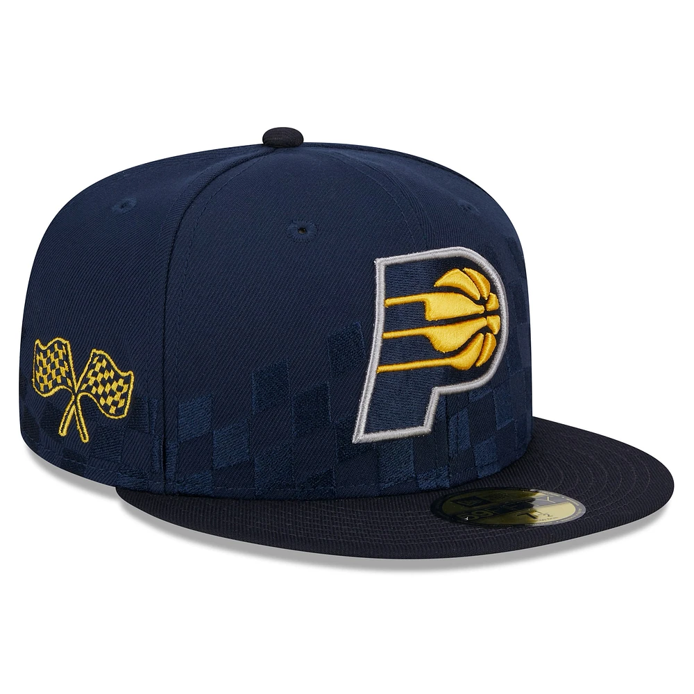 Casquette ajustée à damier 59FIFTY Crown New Era pour hommes, bleu marine, Indiana Pacers Rally Drive