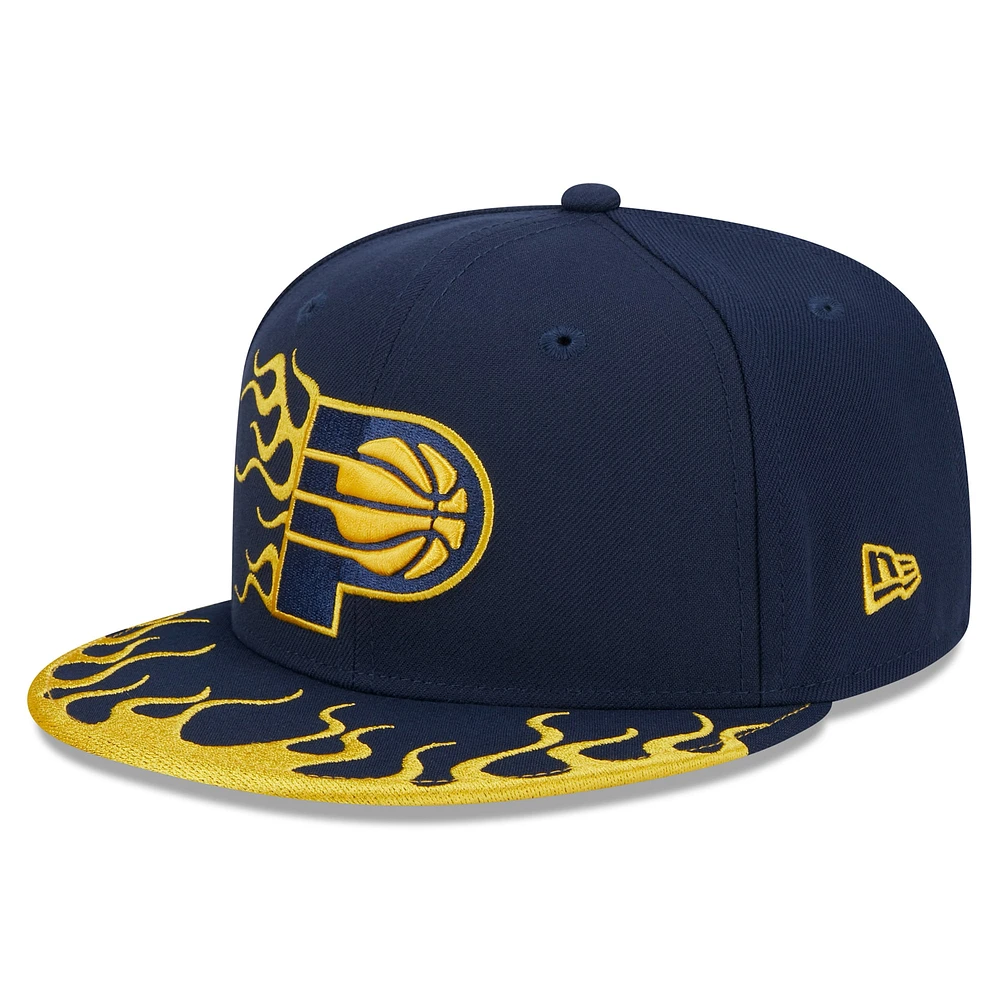 Men's New Era Navy Indiana Pacers  Rally Drive Flames 9FIFTY Snapback Hat