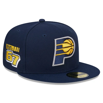 Casquette ajustée 59FIFTY New Era pour hommes, Indiana Pacers Rally Drive Side Patch, bleu marine