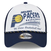 Men's New Era White/Navy Indiana Pacers  Burnout Print A-Frame 9FORTY Trucker Hat