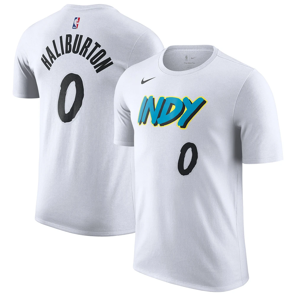 T-shirt Nike Tyrese Haliburton pour homme, blanc, édition City 2024/25, Indiana Pacers, nom et numéro