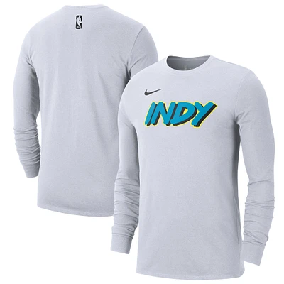 T-shirt à manches longues Nike blanc Indiana Pacers 2024/25 City Edition Essential Logo pour homme