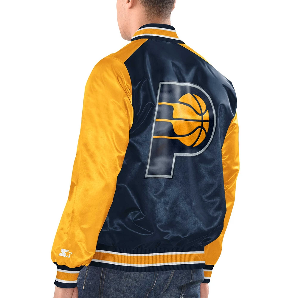 Veste universitaire à bouton-pression en satin Starter Navy/Gold Indiana Pacers Renegade pour hommes