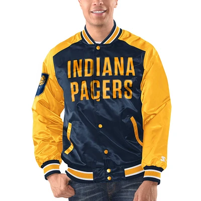 Veste universitaire à bouton-pression en satin Starter Navy/Gold Indiana Pacers Renegade pour hommes