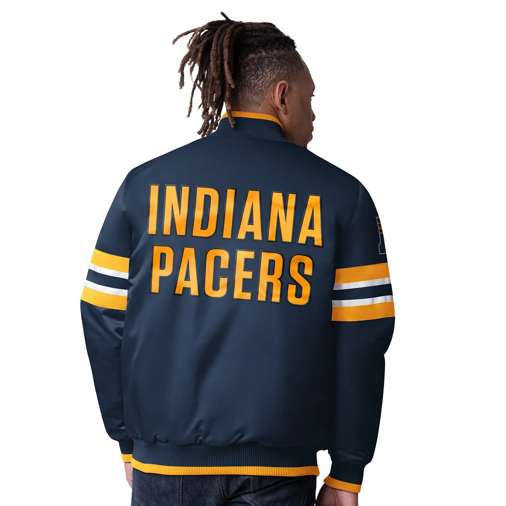 Men's Starter Navy Indiana Pacers Scout Varsity Satin Full-Snap Jacket