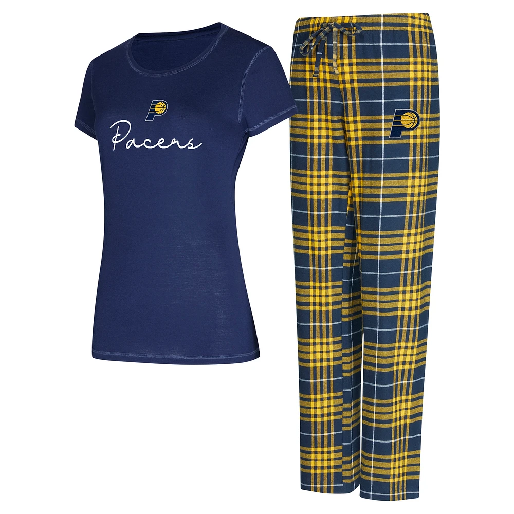 Ensemble de nuit pour femme Concepts Sport Navy/Gold Indiana Pacers Vector T-shirt et pantalon en flanelle