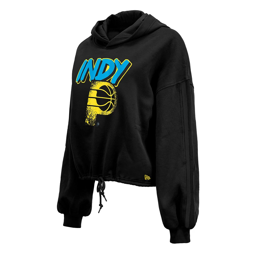 Sweat à capuche court noir pour femme New Era Indiana Pacers 2024/25 City Edition