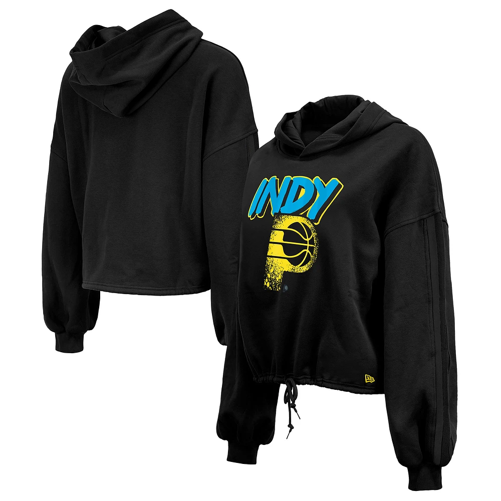 Sweat à capuche court noir pour femme New Era Indiana Pacers 2024/25 City Edition