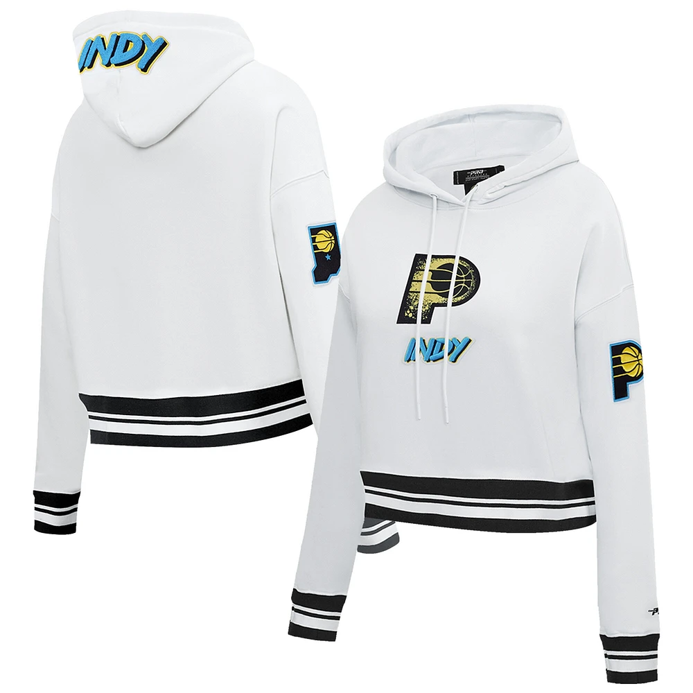 Women's Pro Standard White Indiana Pacers 2024/25 City Edition Chenille Applique Cropped Pullover Hoodie