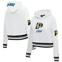 Women's Pro Standard White Indiana Pacers 2024/25 City Edition Chenille Applique Cropped Pullover Hoodie
