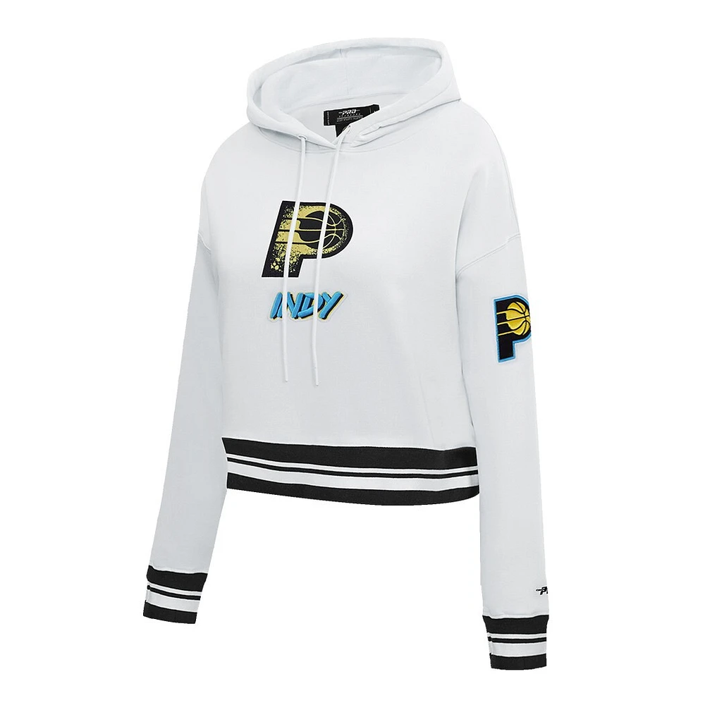 Women's Pro Standard White Indiana Pacers 2024/25 City Edition Chenille Applique Cropped Pullover Hoodie