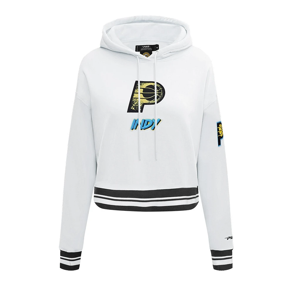 Women's Pro Standard White Indiana Pacers 2024/25 City Edition Chenille Applique Cropped Pullover Hoodie