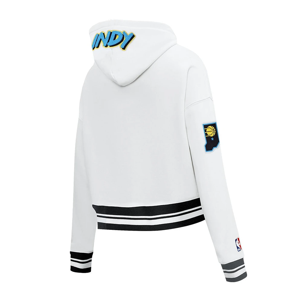 Women's Pro Standard White Indiana Pacers 2024/25 City Edition Chenille Applique Cropped Pullover Hoodie
