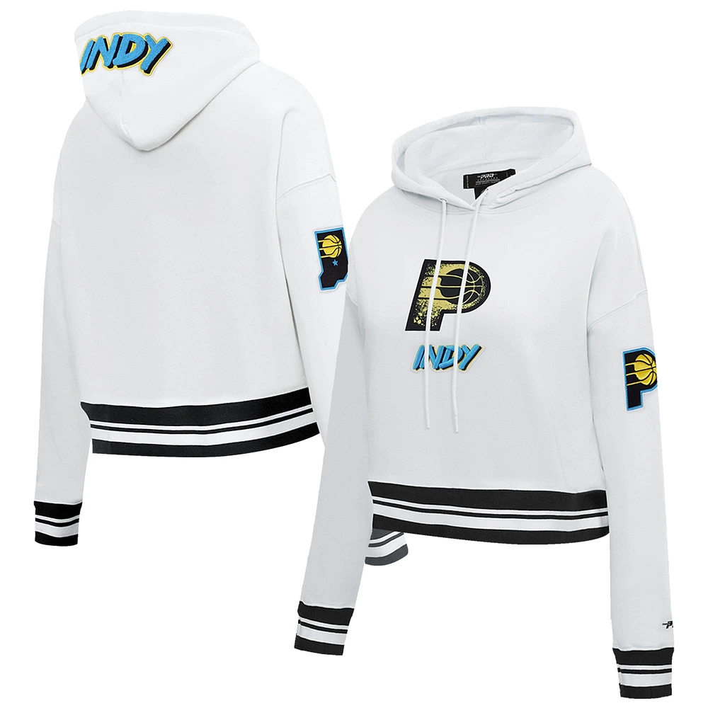 Women's Pro Standard White Indiana Pacers 2024/25 City Edition Chenille Applique Cropped Pullover Hoodie