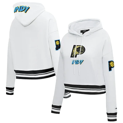 Women's Pro Standard White Indiana Pacers 2024/25 City Edition Chenille Applique Cropped Pullover Hoodie